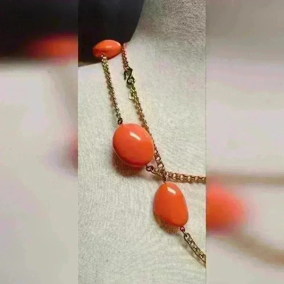 RARA Vintage kenneth Jay lane necklace Coral orange with golden chain KJL - Picture 8 of 9